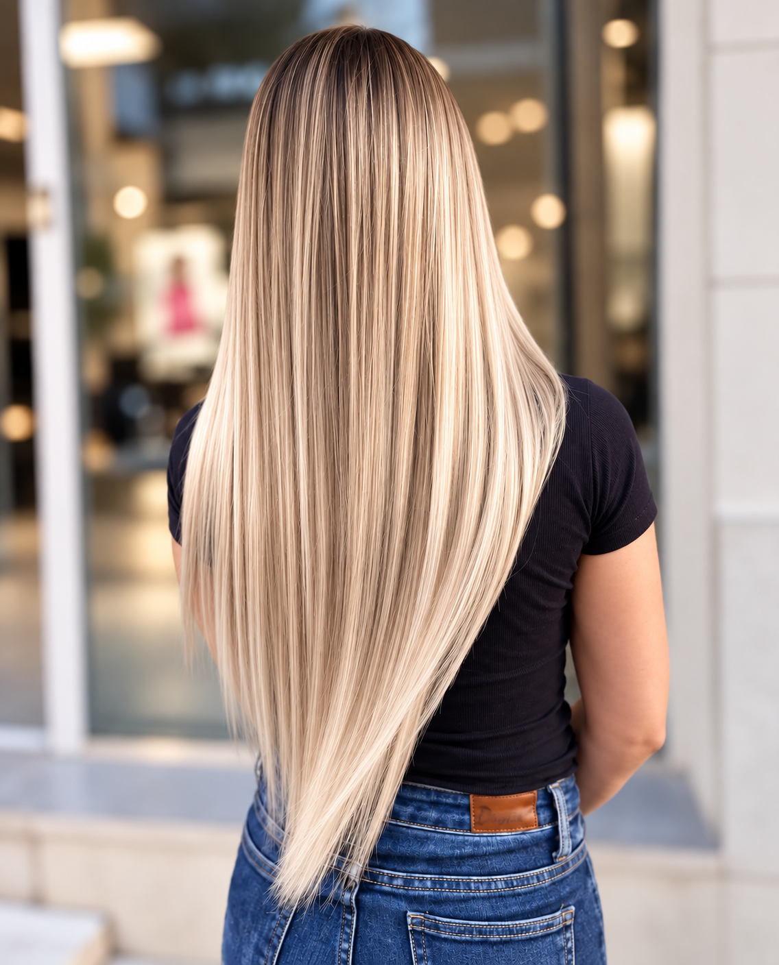 Chevelure blonde longue, lisse et brillante, réalisation CUT
